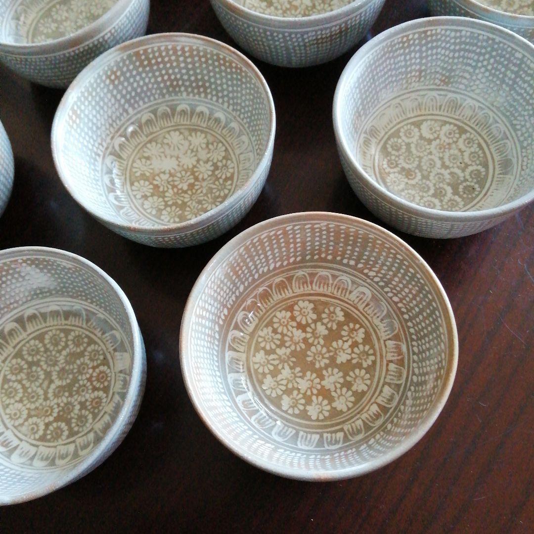 萬古焼　楽山窯　三島手汲出碗　10客　8.5cm