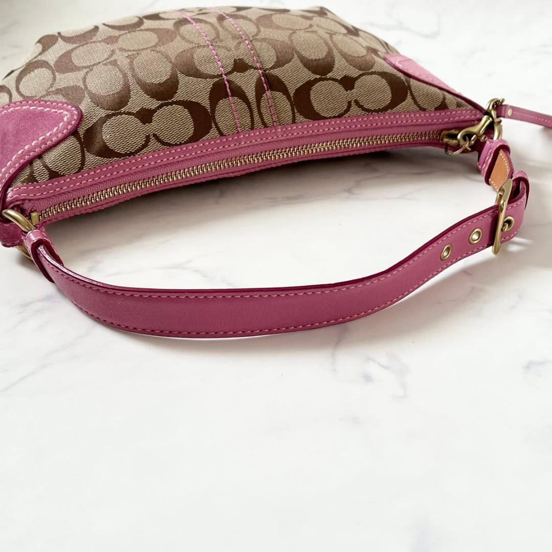 コーチ シグネチャー ワンショルダー キャンバス スエード ベージュ