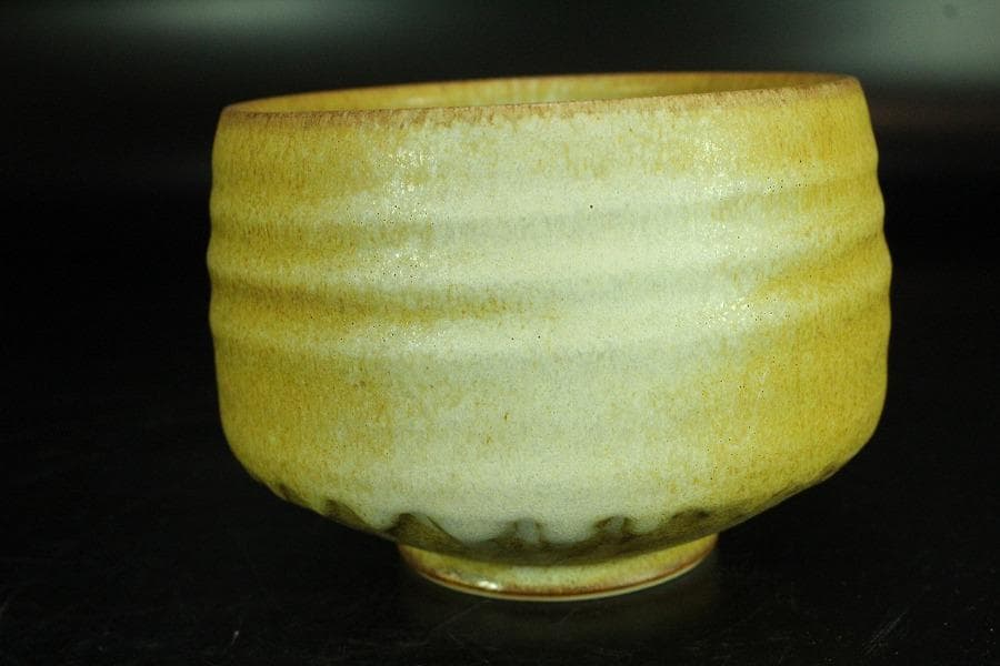 茶道具 坂野鳳洋作 黄燿 京焼 茶碗 煎茶 美品 共箱(K-YC428)