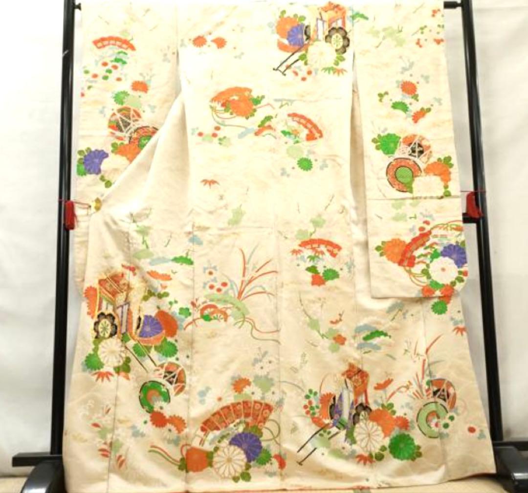 振袖フルセット6点サイズM〜L駒刺繍 寿光織り 御所車花鼓文 金彩 金糸