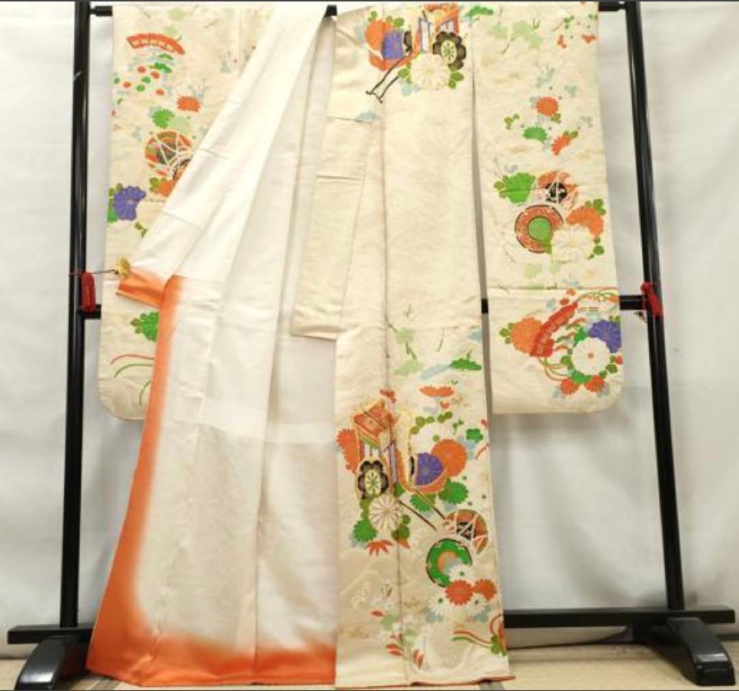 振袖フルセット6点サイズM〜L駒刺繍 寿光織り 御所車花鼓文 金彩 金糸