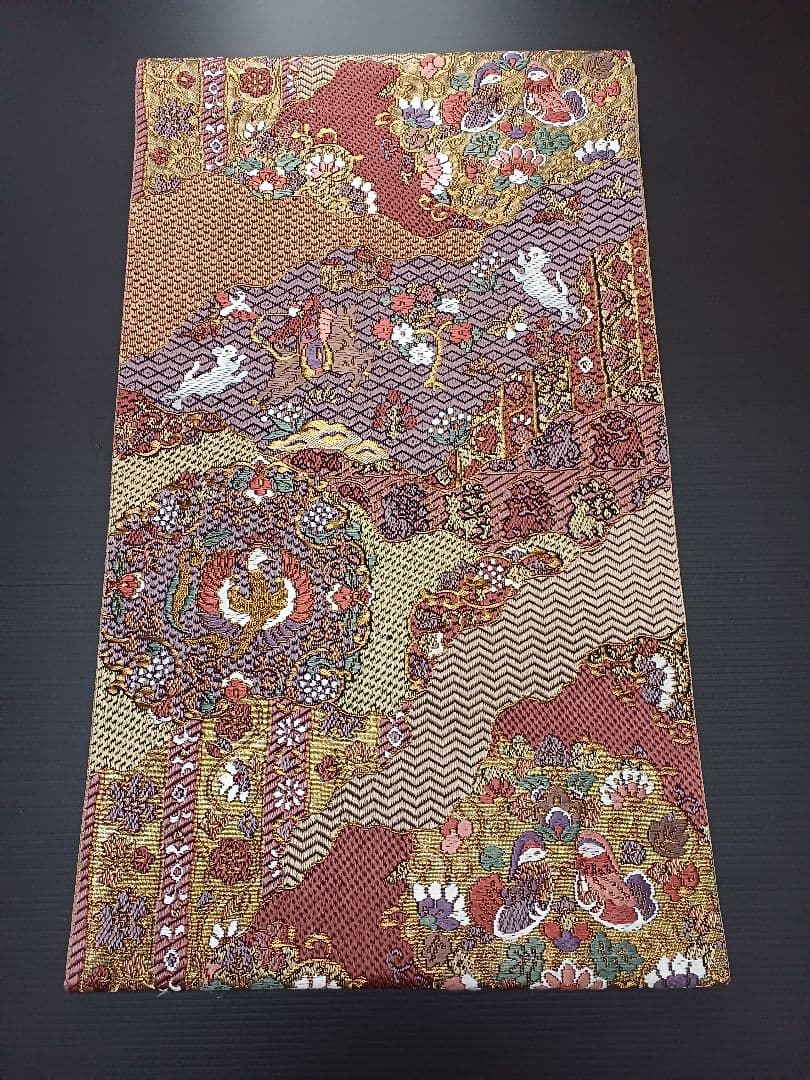 ［全通］　袋帯　総刺繍　中古美品 434cm O-324 28日23時迄！”【25周年セール】 特選工芸全通袋帯 ＜全通総柄本金錦