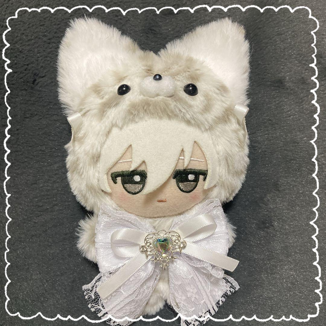 84】ちびぐるみ 着ぐるみ ぬい服 ホワイトリボンのヒョウ柄ねこさま