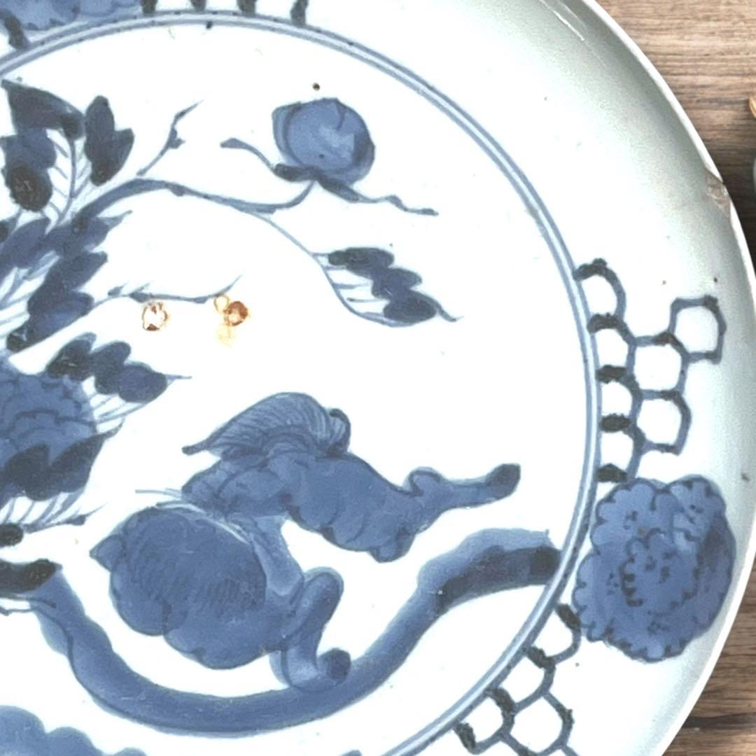 古伊万里 富貴長春 唐獅子牡丹図 染付 江戸期 緣起物 大皿 - メルカリ