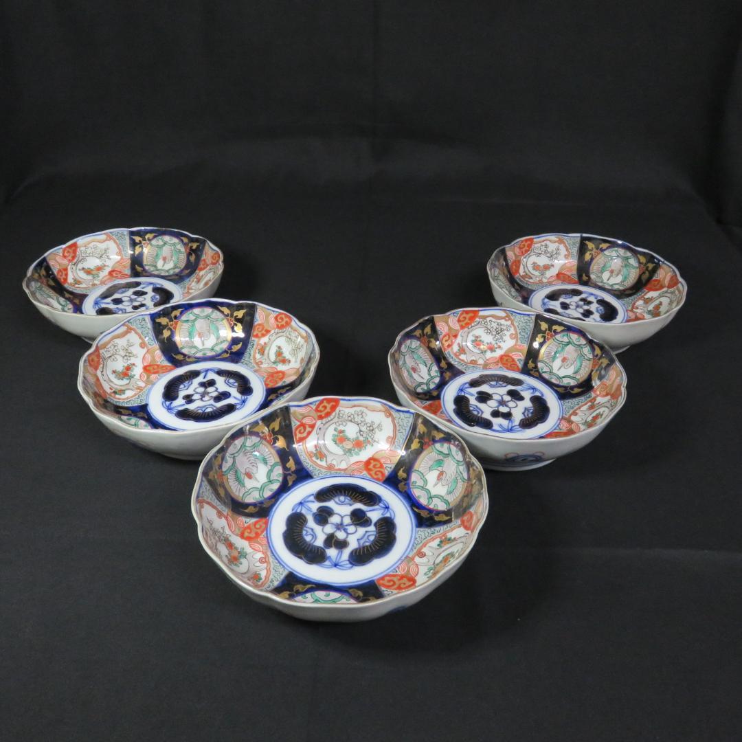 なます皿 古伊万里 5枚 色絵付 染付 江戸 松竹梅 梅と鶴 寶づくし 窯傷 なます皿 古伊万里 5枚 色絵付 染付 江戸 松竹梅 梅と鶴 寶づくし 窯傷