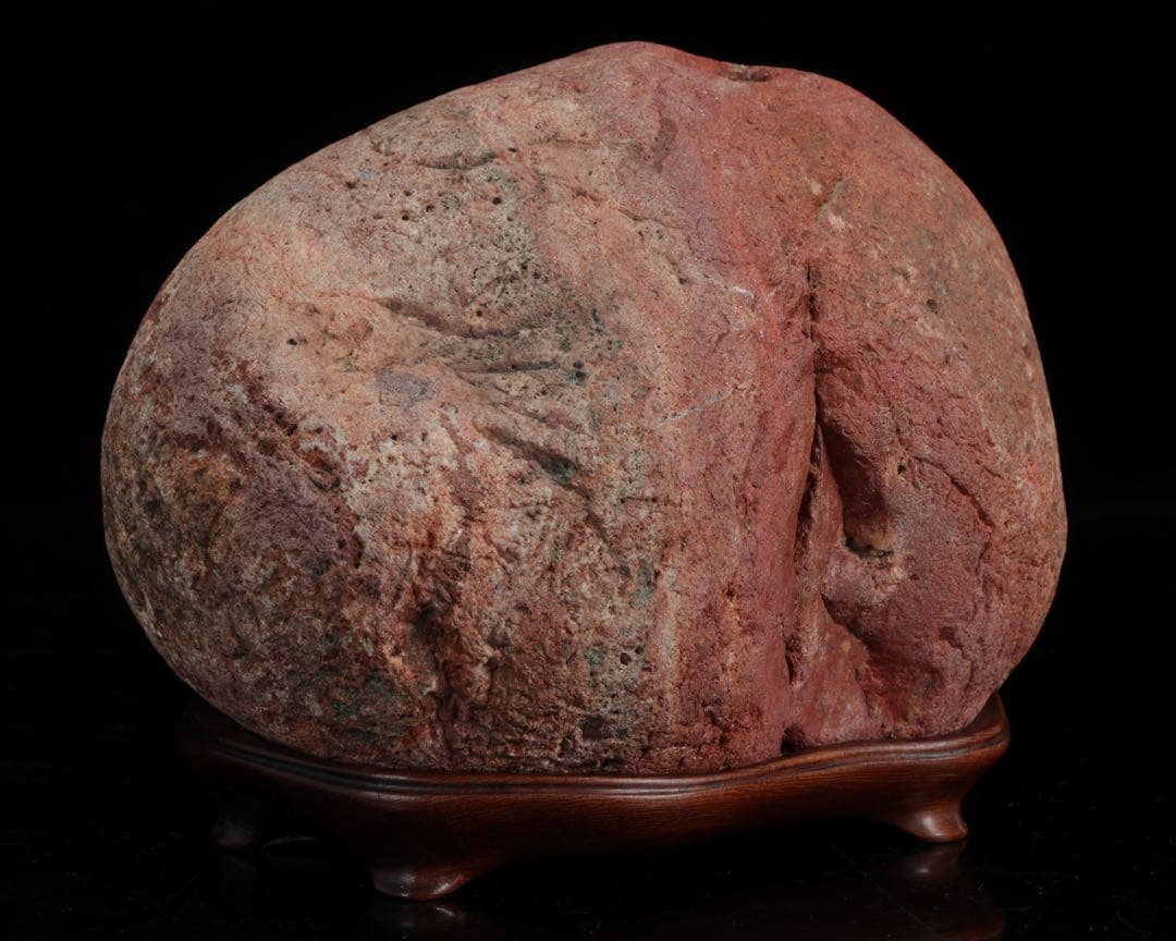 赤玉石 赤石 碧玉 在銘台座付 2.3kg 鑑賞石 原石 天然石 飾石