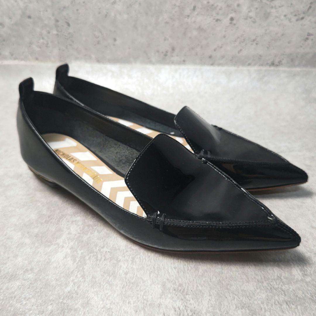 ニコラスカークウッド エナメル パンプス フラット 23.5cm ブラック