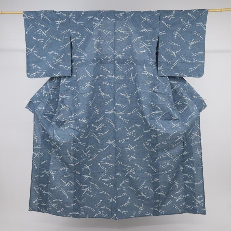 《浴衣■綿紬◆シンプルこぼれ松葉■灰青◆木綿■◆夏着物◆UH8-13》
