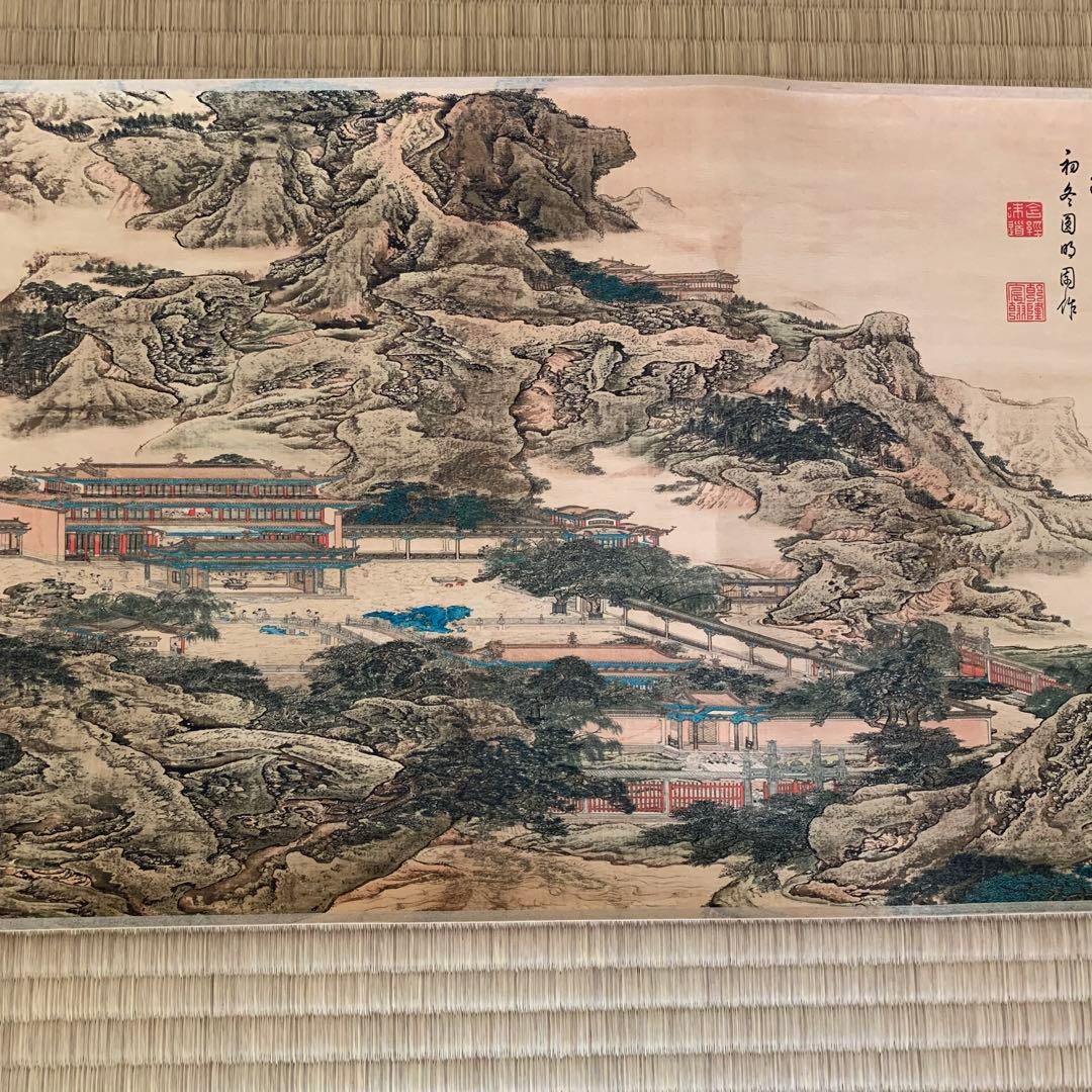 中国絵画 清国 名家 表江 「阿房宮」 山水絵 国画 巻物 巻き絵 - メルカリ