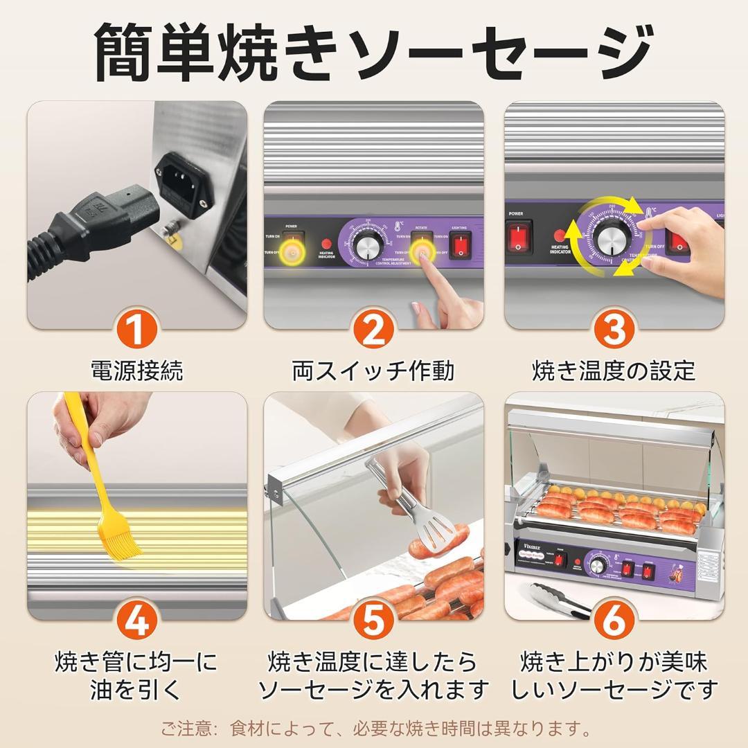 商用電動ソーセージローラーオーブン 5本式 ホットドッグ機 304