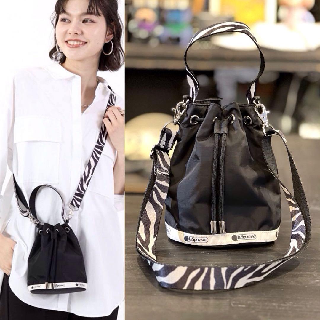 新品同様】LeSportsac レスポ 2WAY ゼブラ 巾着ショルダーバッグ