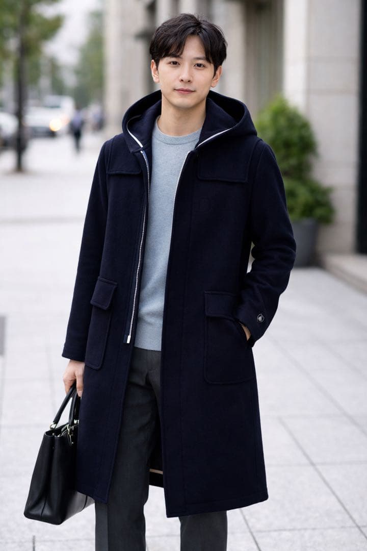 美品 オーシバル ジーロンラム メルトン ジップ フード 比翼ウール