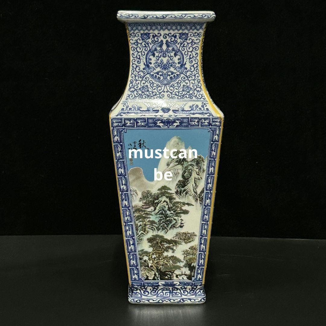 青花粉彩四季四方瓶 景徳鎮 陶磁器 応接間 博古架 装飾品 現代