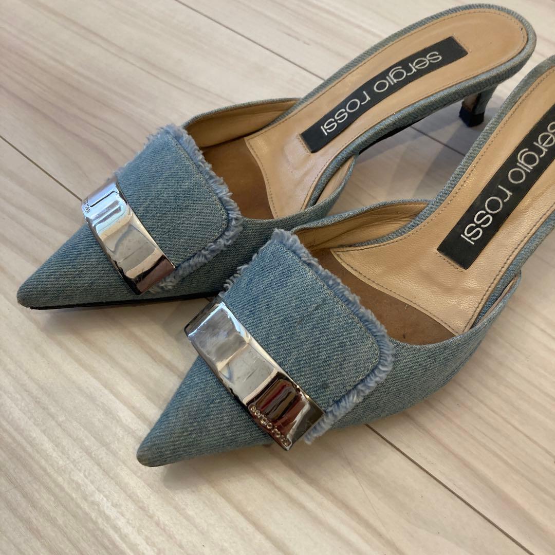 値下げです！sergio rossi SR1 デニム ポインテッドトゥ ミュール リーバイス(R) 501(R)のデニム生地 をアップサイクル！セルジオ ロッシ