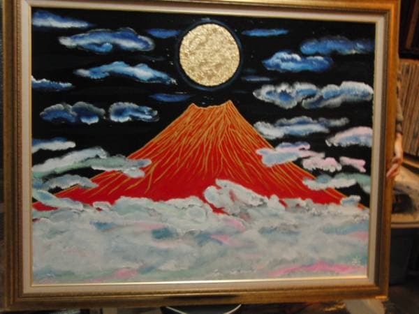 TOMOYUKI・友之、「富士山・金箔」、証明書付、額付、絵画 油絵 油彩画