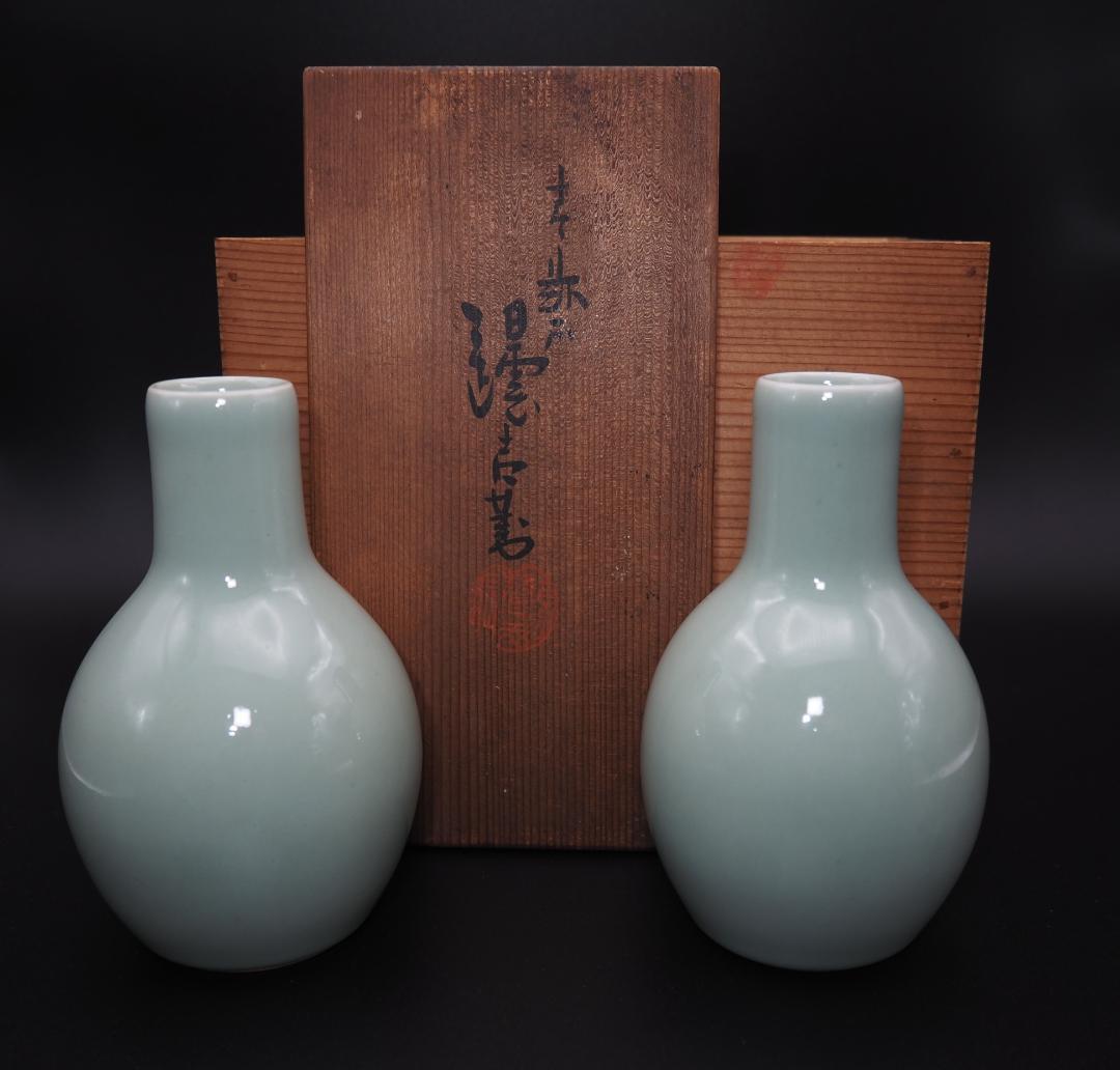 帝室技芸員判あり 三代清風与平造 青磁 徳利 一対 共箱 - メルカリ