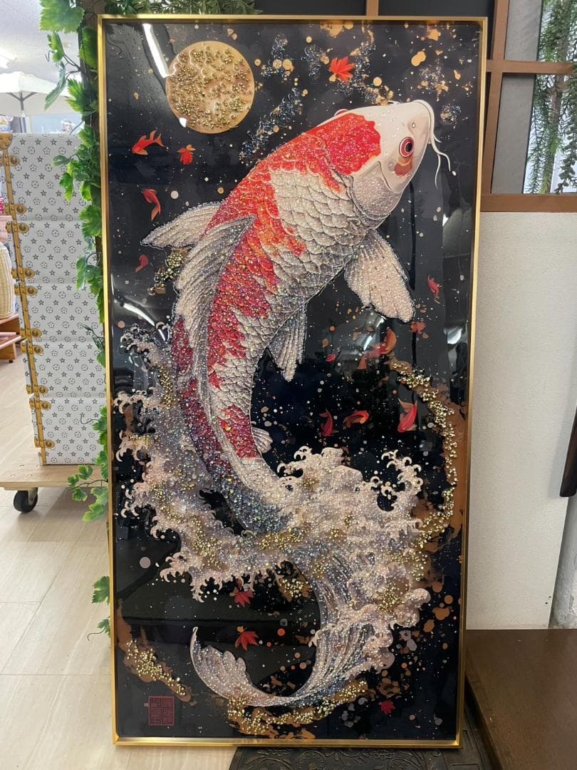 アートパネル 昇り鯉 鯉の滝登り 鯉 コイ クリスタル 絵画 アート 特大 絵
