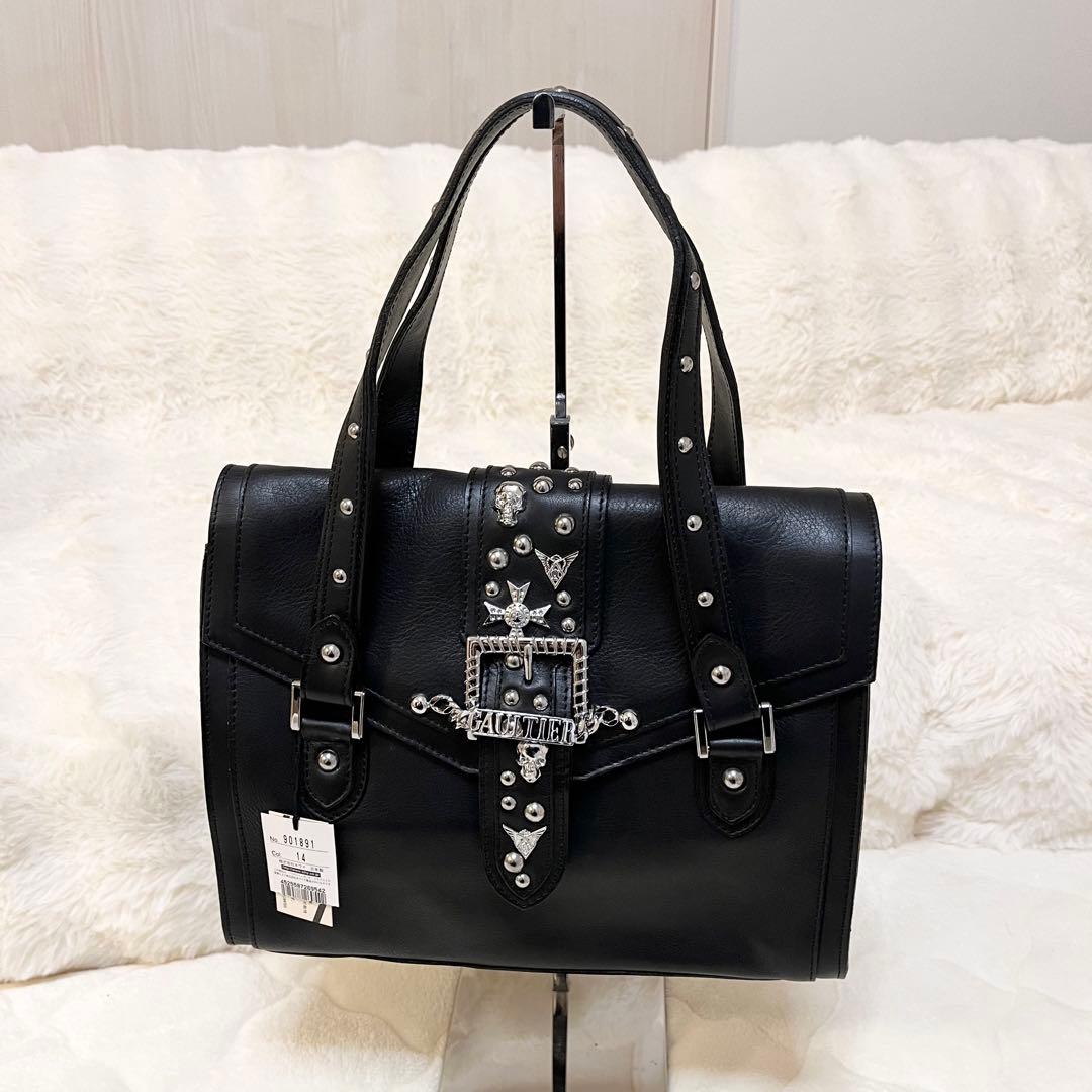 希少 Jean Paul GAULTIER スカルスタッズ レザー ハンドバッグ 廃番】 Jean Paul GAULTIER☆スカルスタッズレザーバッグ☆中古の通販