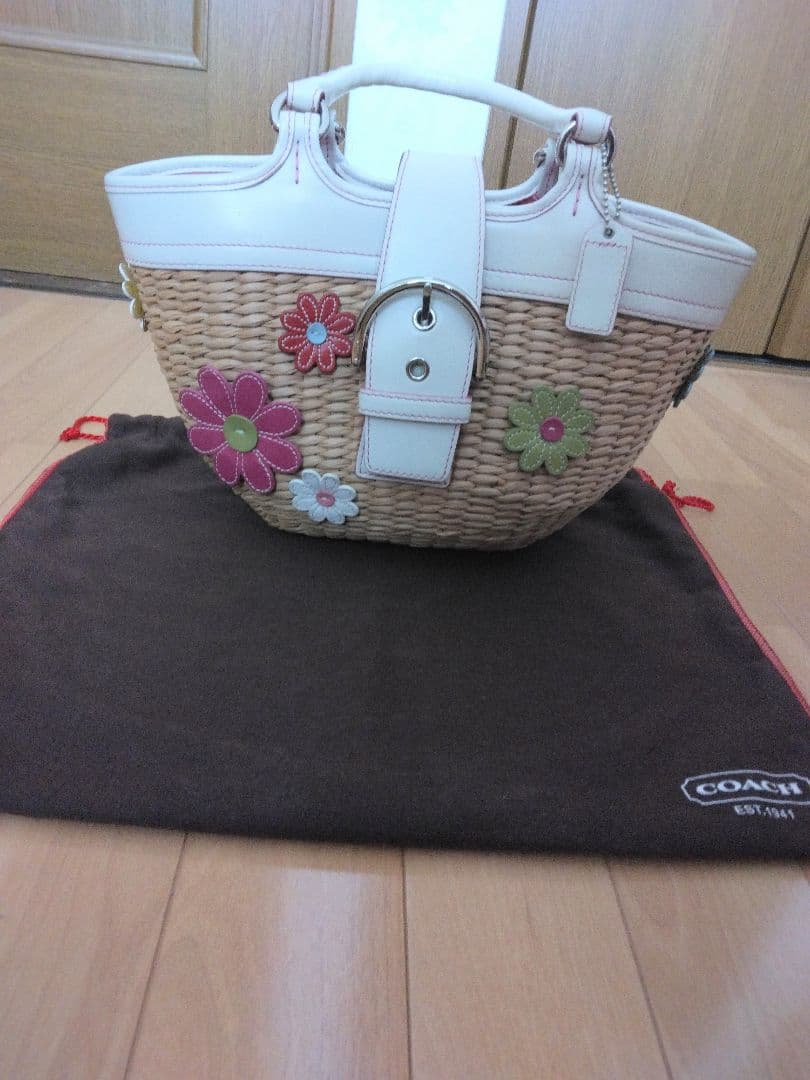 COACH 限定カゴバッグ フラワーモチーフ ストローバッグ 希少 人気完売