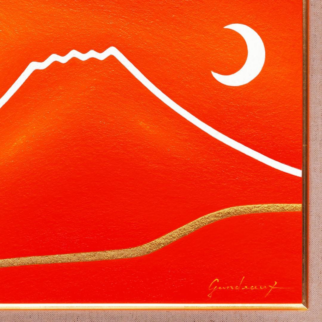 原画○『朱に染まる赤富士』○がんどうあつし油絵画○F4号額縁付富士山