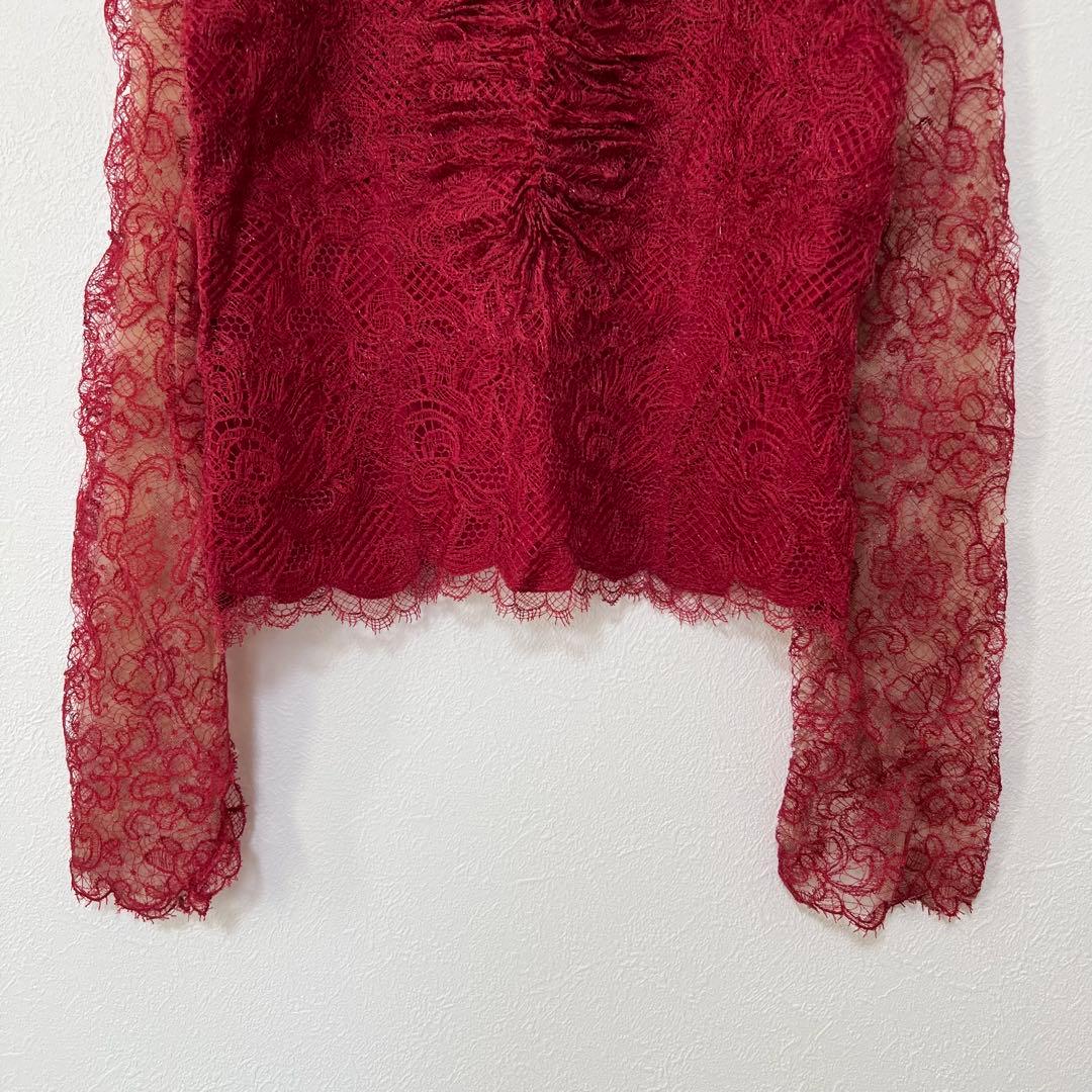 1950 エルマンノシェルビーノ 赤 レース シルクブレンド 高級感 《L》