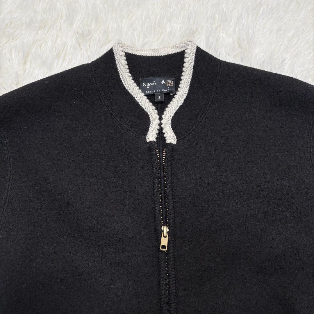 Agnes b カーディガン ジップアップ アルパカ混 黒 L 3