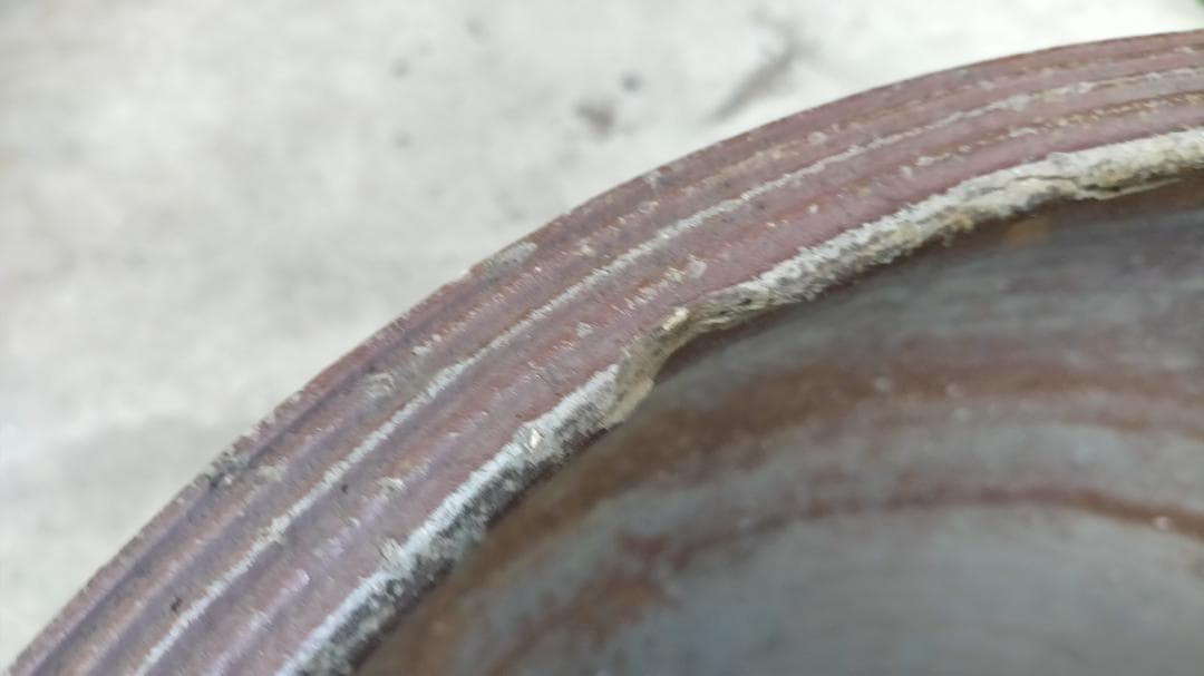 粘土製リブデザイン水鉢 ◆ 【 旧家土蔵品 】 ◆ 《 特大 壺 》 ◆