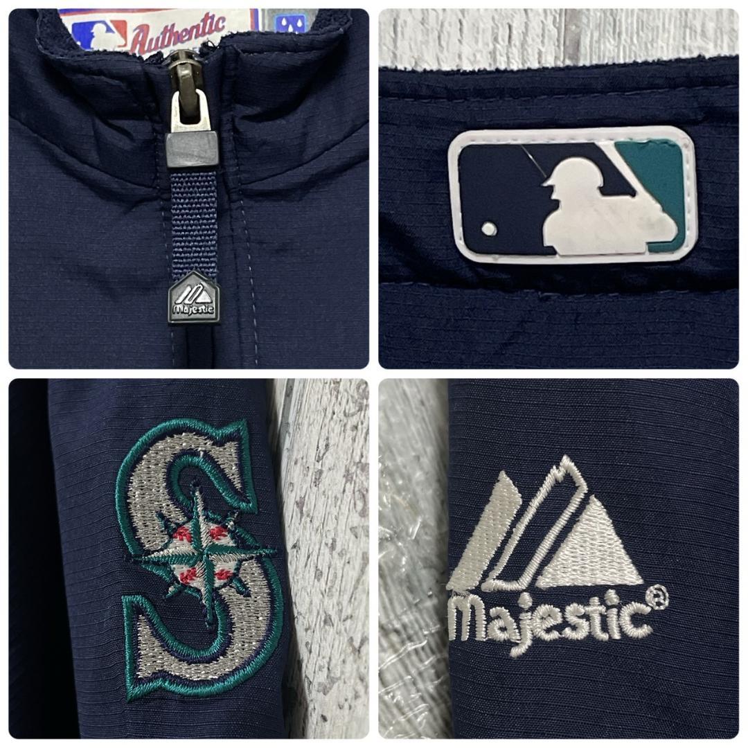 MLB マリナーズ Majestic ナイロンジャケット 刺繍ロゴ XL相当 紺