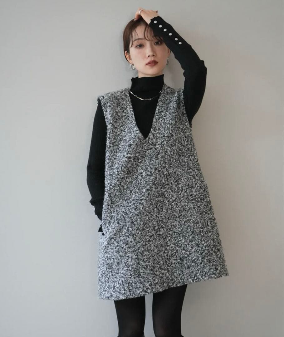 リュミエ　ミックスループヤーン　ニットミニ　ワンピース 予約]ミックスループヤーンニットミニワンピース/gray – Lumier