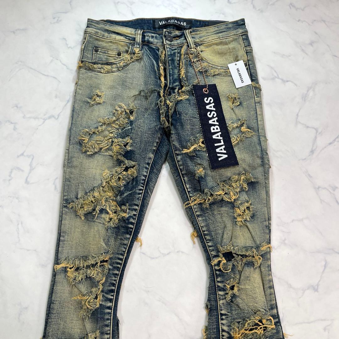 VALABASASバラバサス ハードクラッシュ スキニーフレアデニム 新品 29