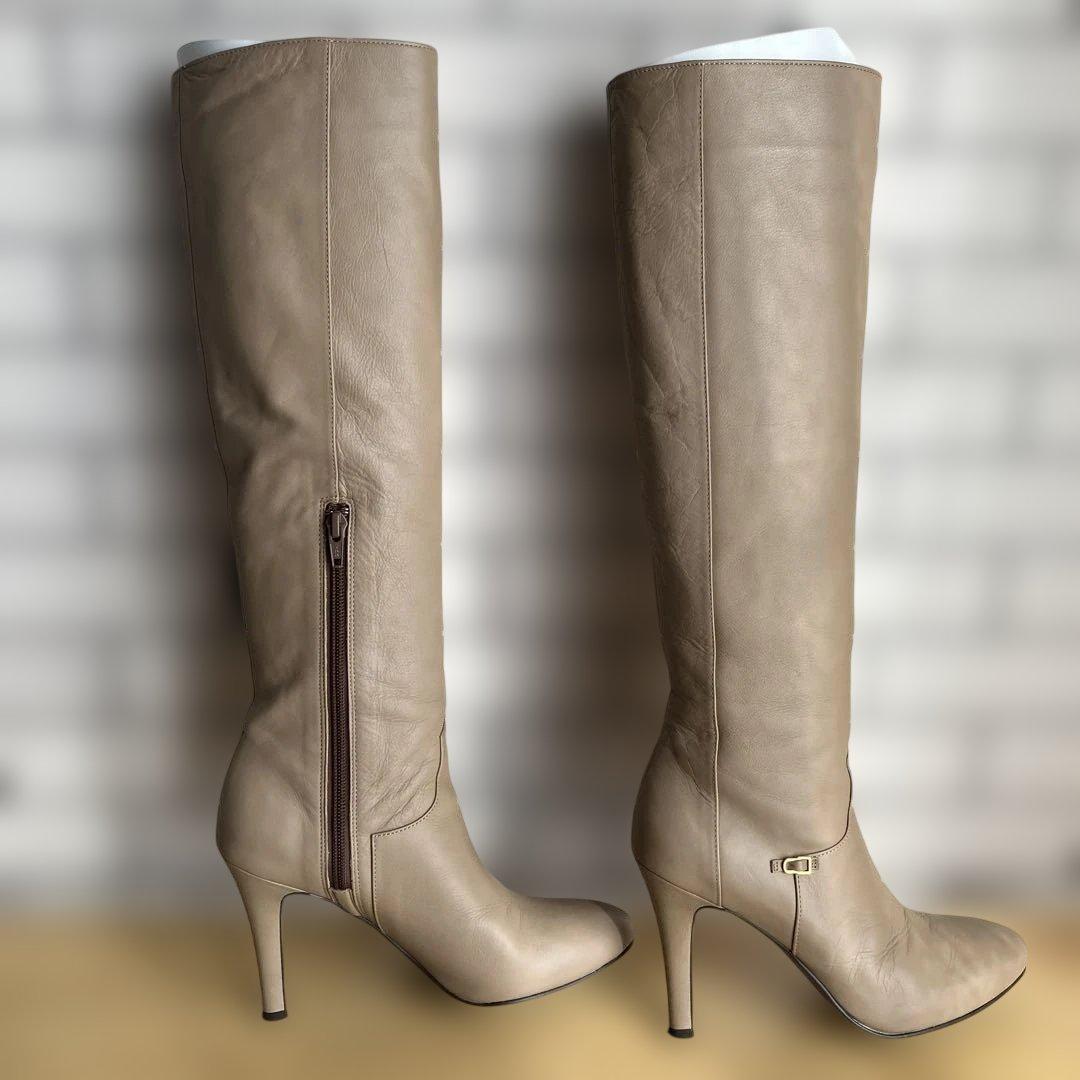 GUILD JACOMO ベージュ レザー ロングヒールブーツ　23.5cm