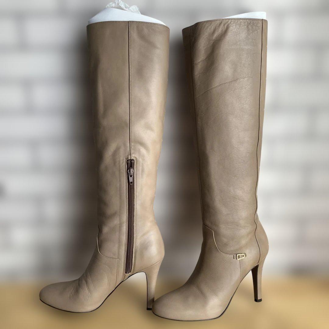 GUILD JACOMO ベージュ レザー ロングヒールブーツ　23.5cm