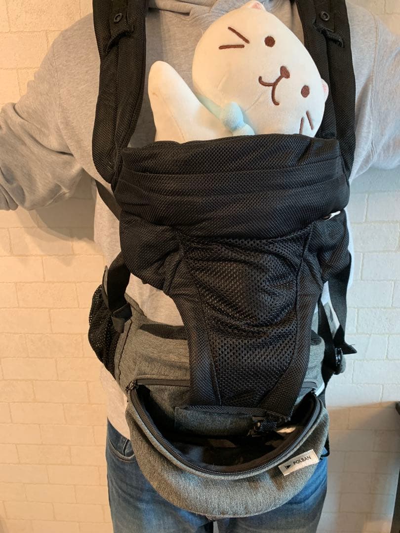 極美品 ダブルショルダー付き POLBAN ADVANCE ヒップシート 灰/黒 ポルバン POLBAN ダブルショルダーセット アドバンス メランジグレー