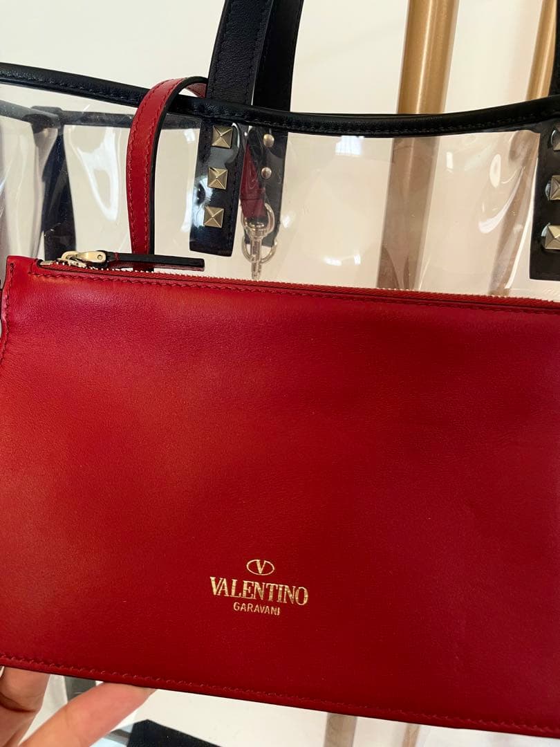 バレンティノ ロックスタッズ ビニール×レザー トートバッグ クリア