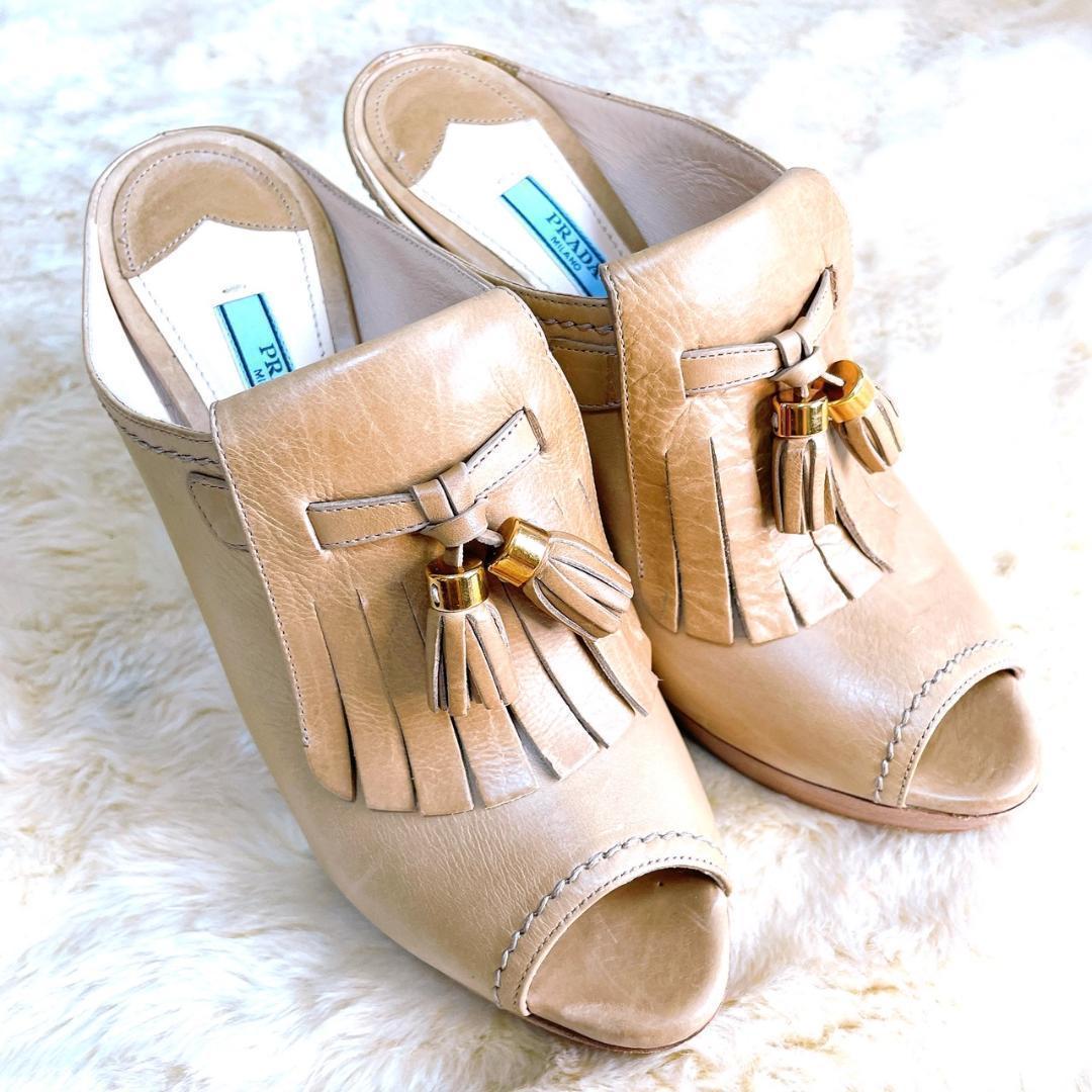 PRADA プラダ ミュール ハイヒール タッセル ピンクベージュ