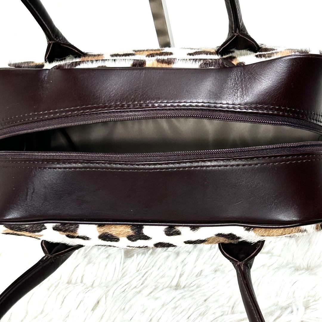 美品✨ 濱野皮革工藝 ハラコ レザー ハンドバッグ レオパード 皇室