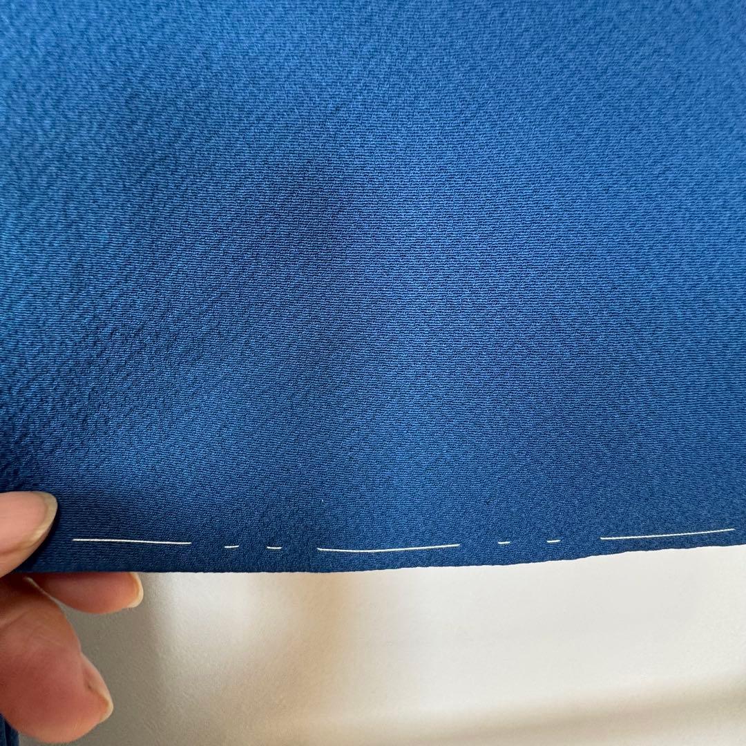 しつけ付 着物 正絹 袷 色無地 176 裄69 青 ロイヤルブルー トール