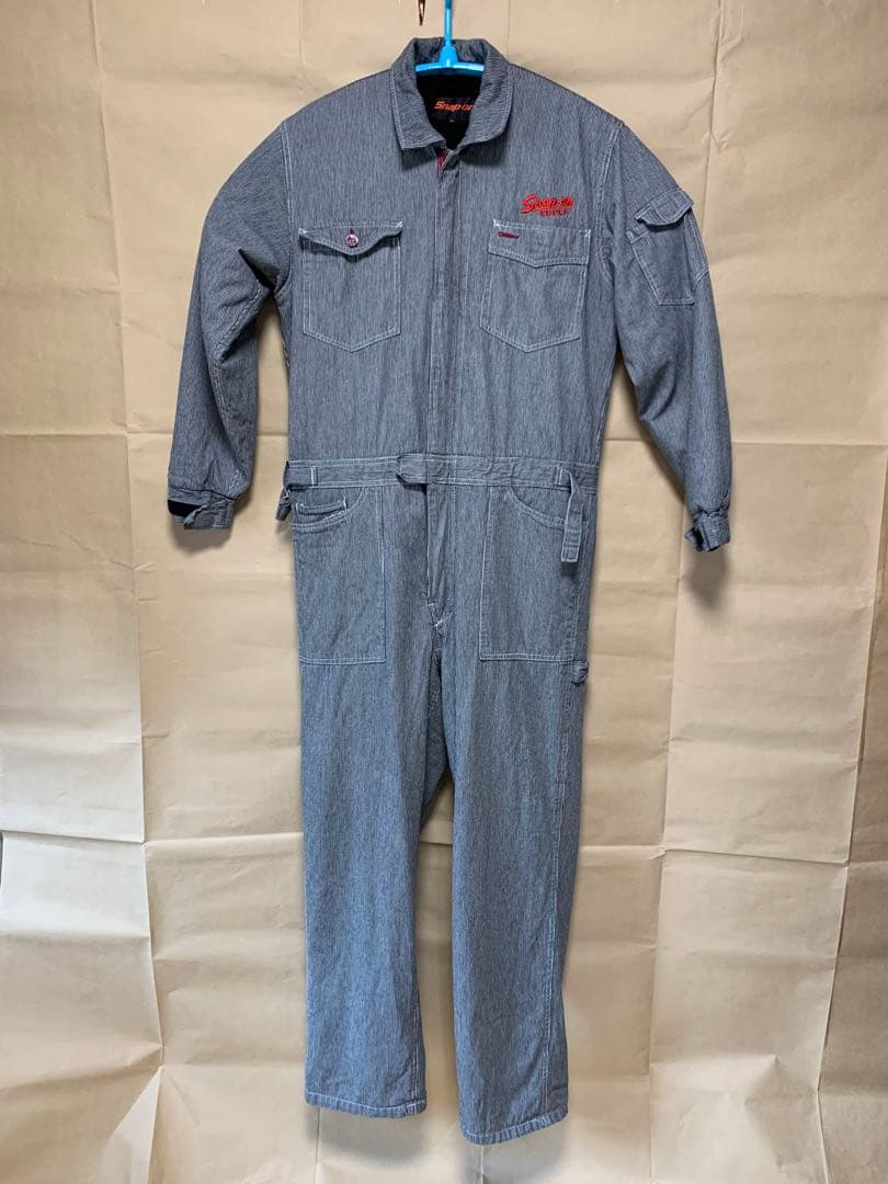Snap-on ツナギ 作業着 L 中綿 防寒 ヒッコリー ストライプ 刺繍
