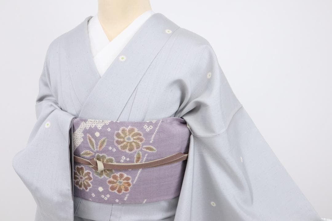 《スイ★特選◆紬■小さな花の染め模様◆グレー◆袷正絹着物◆TH12-8》