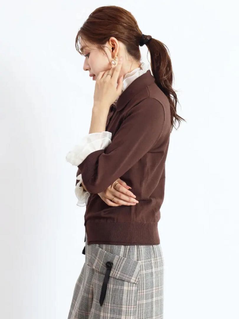 新品☆ヤマダヤ FENNELフェンネル フリル付きポロ襟カーディガン