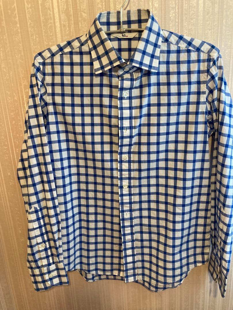 青と白のチェック柄 長袖シャツ - メルカリ