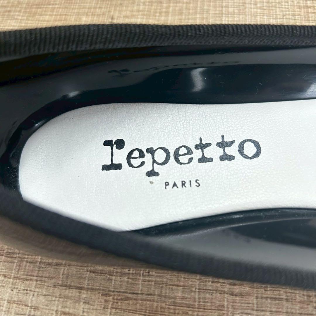 箱付 極美品】repetto サンドリオン ブラック エナメル ゴム底 定番