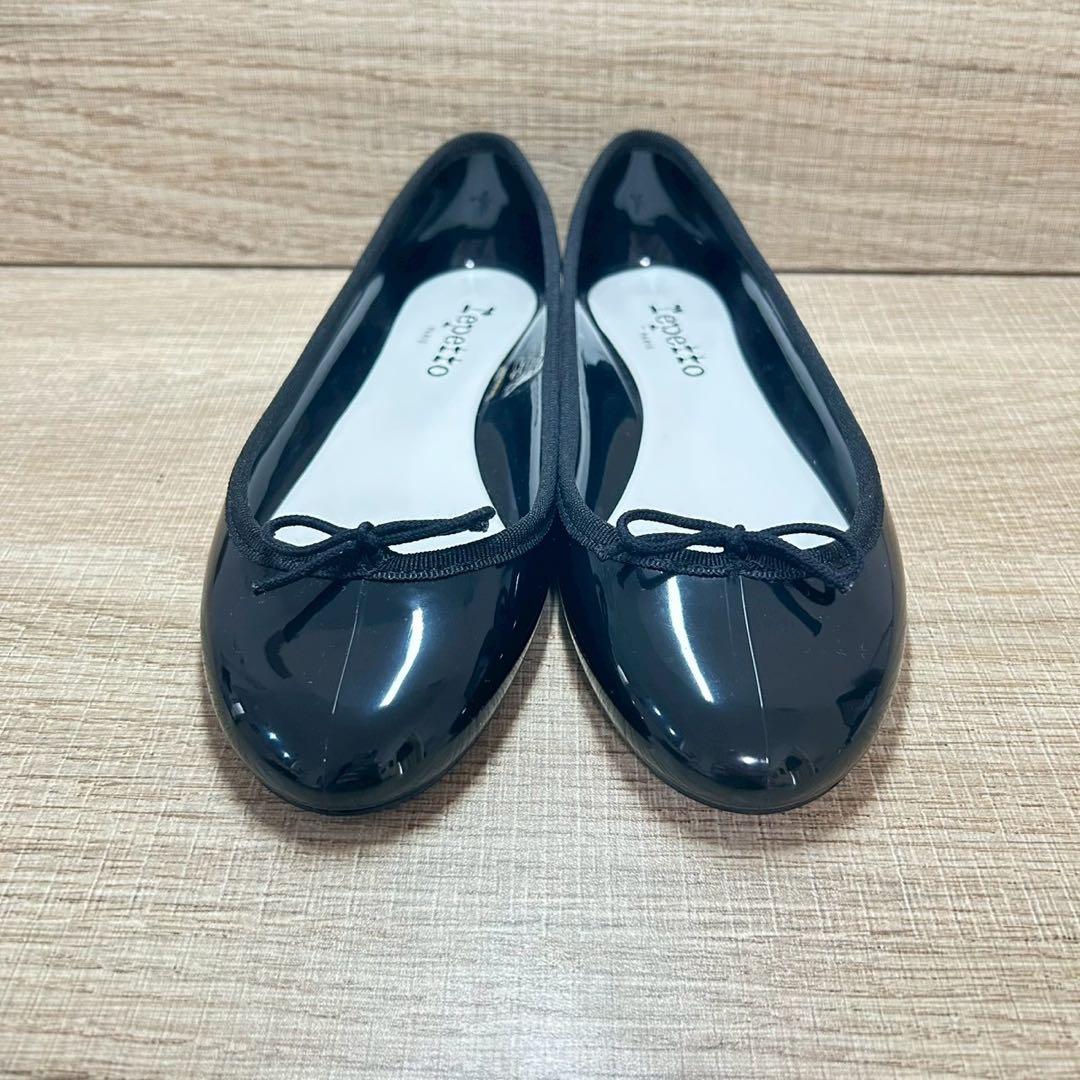 箱付 極美品】repetto サンドリオン ブラック エナメル ゴム底 定番