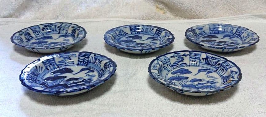 古伊万里染付輪花4寸皿5客A478 古伊万里染付輪花4寸皿5客A478 - メルカリ