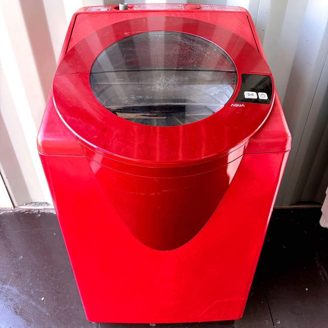 92運搬取付無料！シャイニーレッド純正AQUAスラッシュドラム洗濯機！完