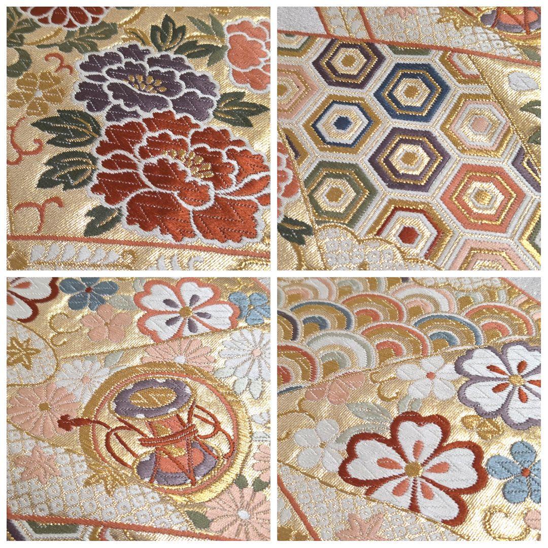 A5◇着物くつろぎ 美品 西陣織 能衣華橋 金 桜 六通 正絹 フォーマルな