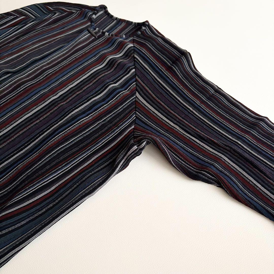ヨーガンレール✨ストライプ ウール シルク カーディガン 赤 ネイビー