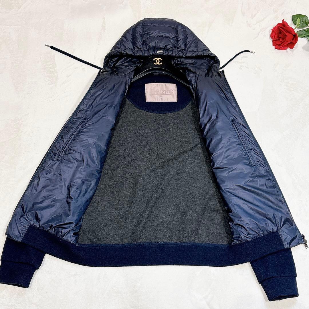 極美品✨ ヘルノ 切替 ダウンジャケット ウール メンズ ネイビー