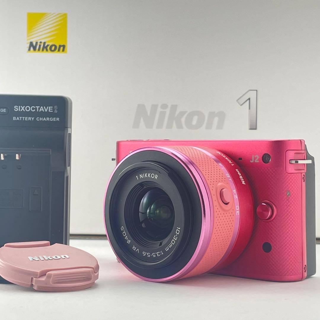 【極上美品・返品保証】Nikon1 J2ピンク10-30 レンズキット Nikon 1 J2 with 10-30mm VR Lens (Pink) CX format hybrid camera