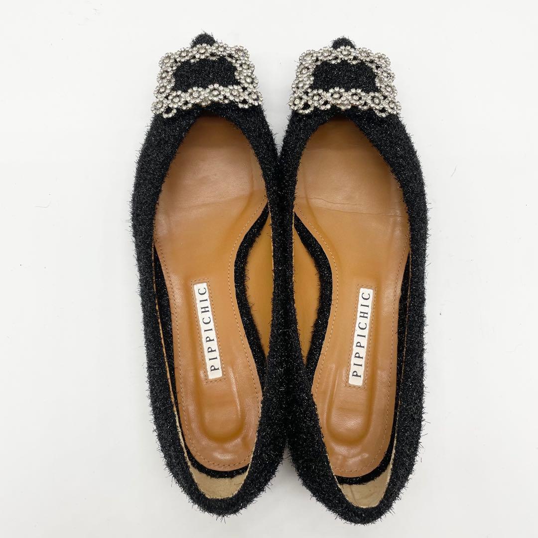 PIPPICHIC ピッピシック フラットシューズ ビジュー 黒 24.0cm